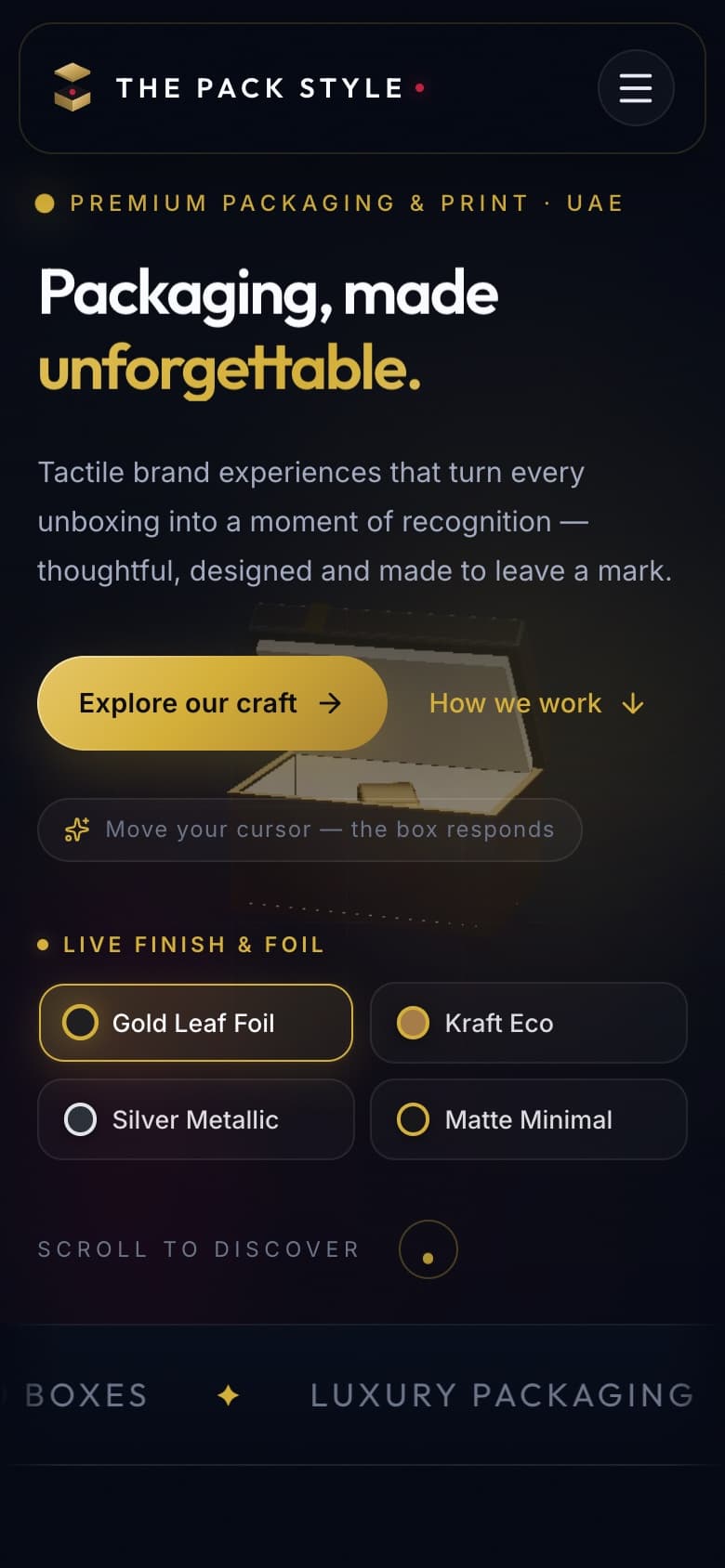 The packaging site running on a phone